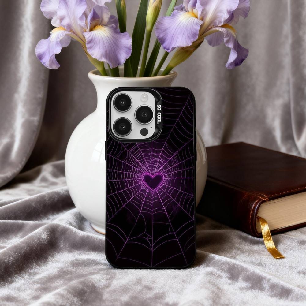 S-Spider W-web P-pattern Phone Case For iPhone17,16,15,14,13,12,11 Plus,Pro Max Candy Silver Plated Inside Cover