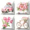 4 Pack Pink Watercolor Pillowcases 45x45cm Floral Car Bike Design Cushion Covers for Living Room Gift Spring Decor
