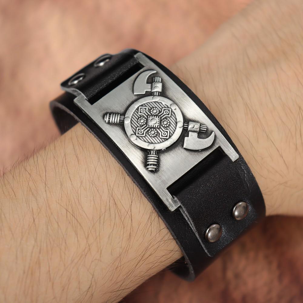 

Браслет Nordic Tomahawk Irish Cross, очаровательный мужской кожаный браслет, модный хип-хоп-панк-ювелирный аксессуар для защиты в стиле рок чёрный