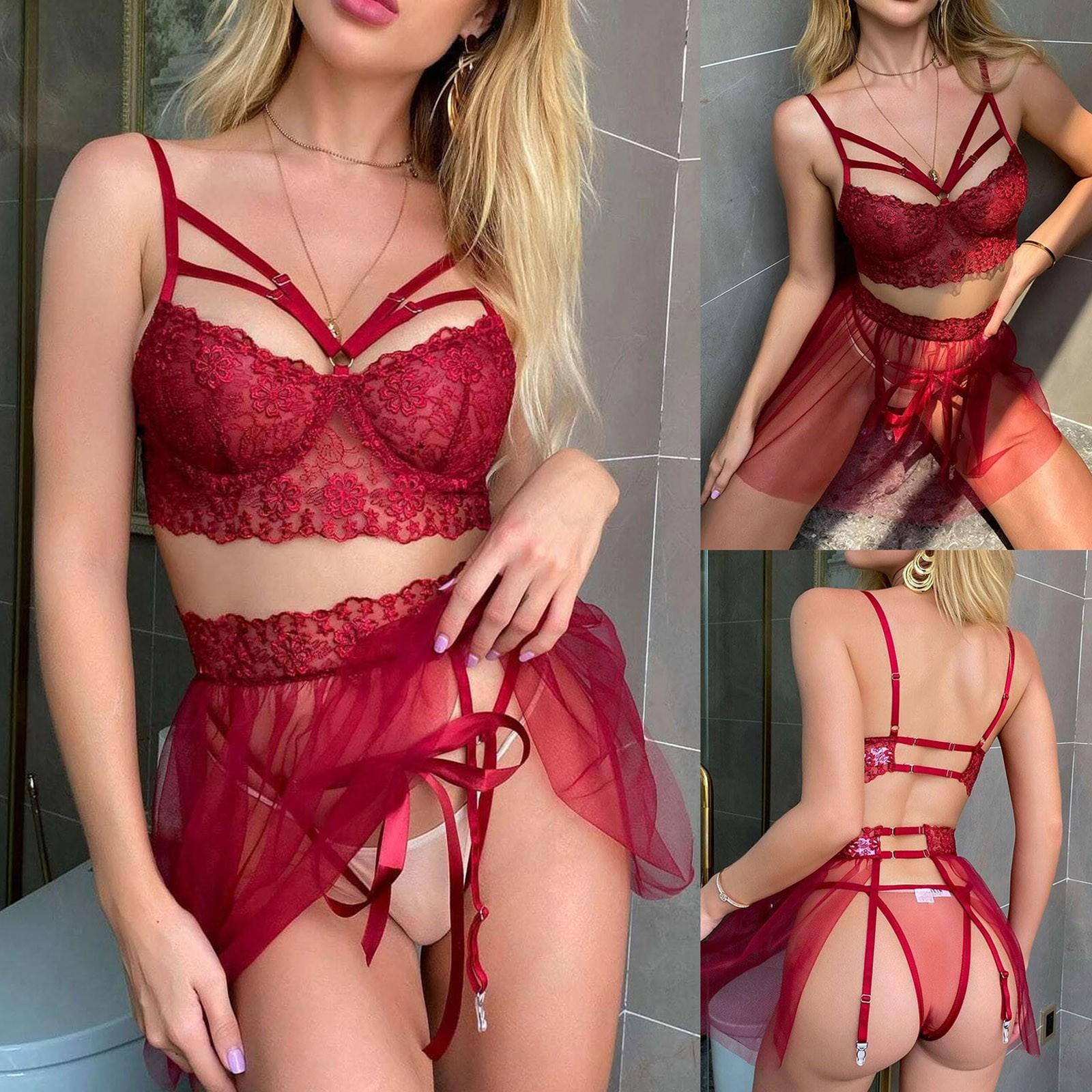 

Сексуальные G-string Цветы Вышивка Кружева Бюстгальтере Нижнее белье Стринги Мини-юбка Стальное кольцо