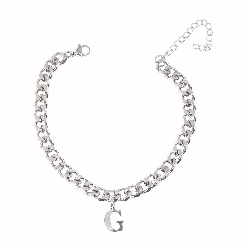 Mens Initials Links Bracelets Stainless Steel A-Z 26 Letters Alphabet Charm Chain Wristband Adjustable Casual Jewelry Gift