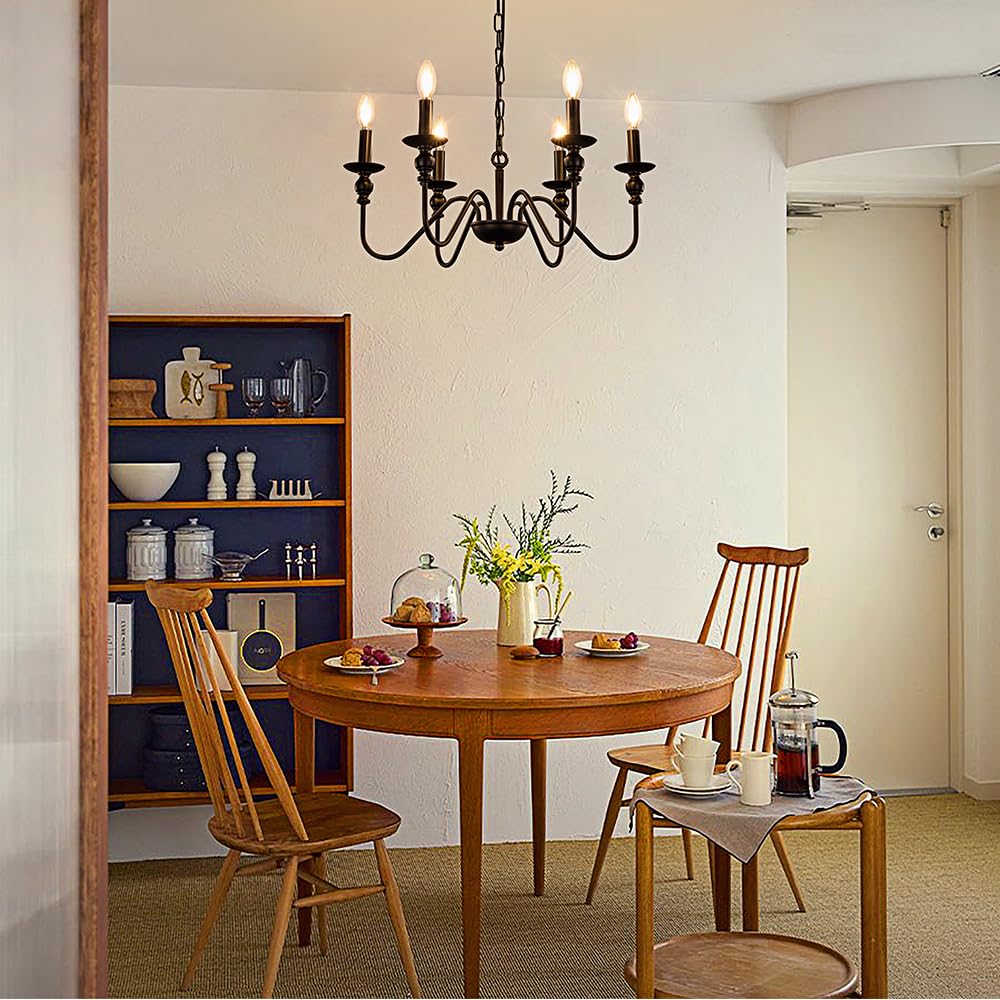 Chandelier Stylish Black 6 Lights LED Compatible E12 Pendant Light Retro Ceiling Light Interior Ceiling Light Lighting Fixture No Remote Control