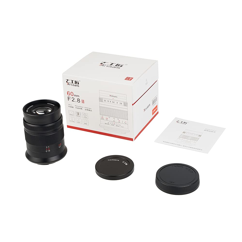 7Artisans Obiectiv de cameră macro 60mm F2.8 Mark II cu focalizare manuală pentru camere mirrorless APS-C, Leica T, Leica TL, Leica TL2, Leica CL și Sigma FP