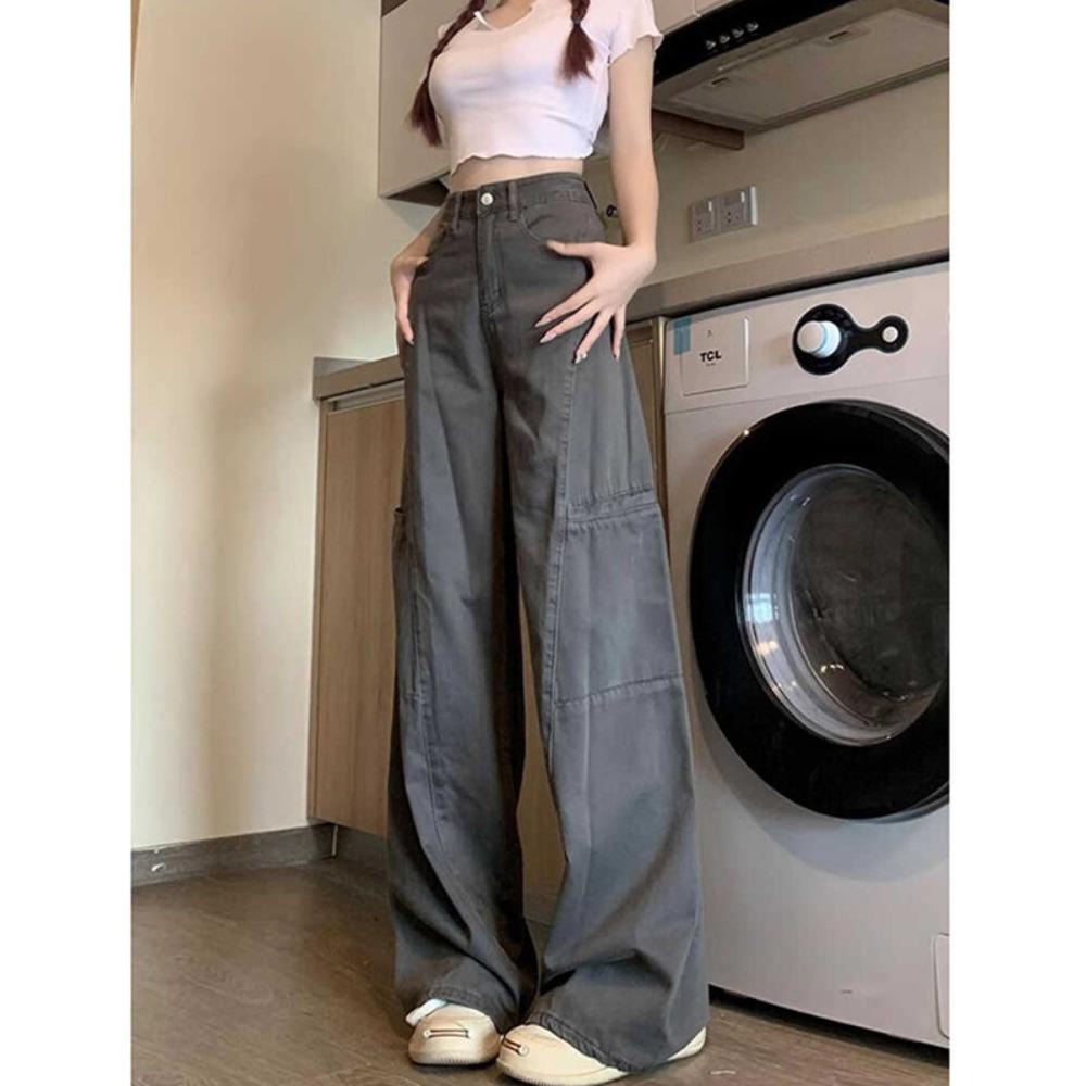 American Tooling Jeans Women's Spring and Autumn New High Waist Loose Wide Legs Thin Versatile Straight Jeans
