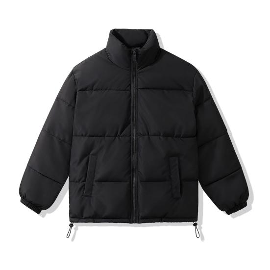 Men Cotton Coat Solid Color Stand Collar Long Sleeve Down Coat with Pockets Winter Thickened Warm Outerwear