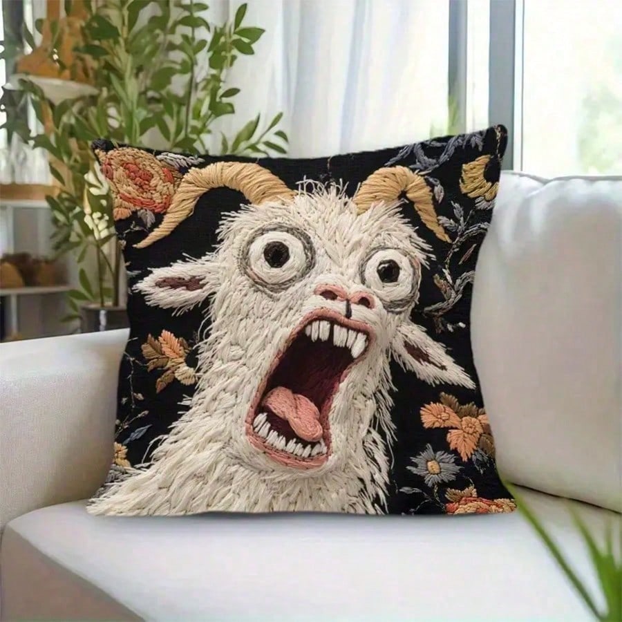 1 Funny Screaming Goat Pillowcase, 18x18 Inch Short Plush Pillowcase, Abstract Modern Animal Print With Zipper Closure