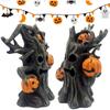 Halloween Pumpkin Tree Decor,Lighted Resin Halloween Figurine with Ghost Face Pumpkins, Haunted Miniature Tree for Indoor Table Decorations