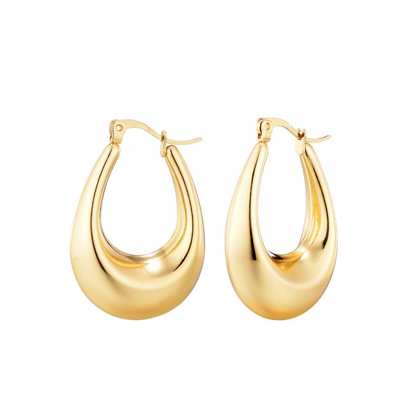 Fashion Glossy Stainless Steel U Shape Hoop Earrings For Women Gold Color Thick Geometric Ear Buckle Huggie Zircon Earrings