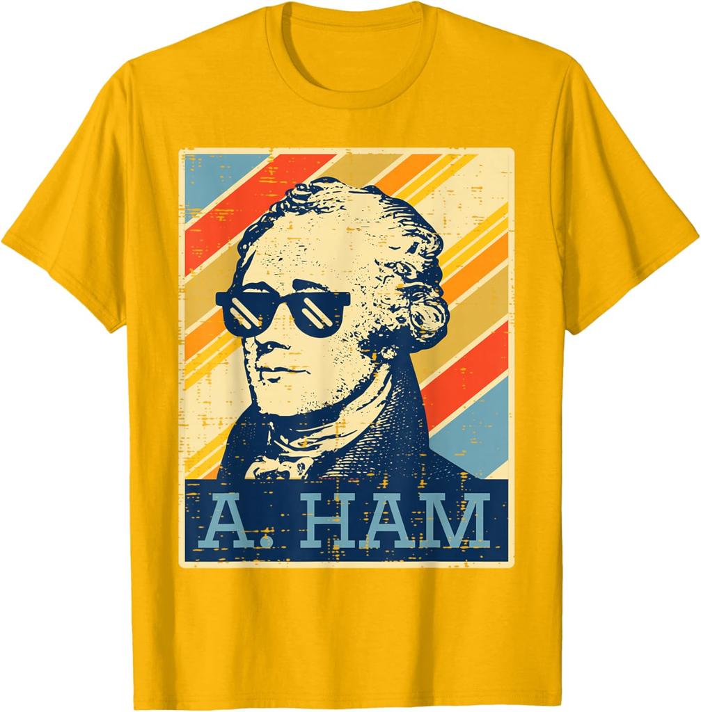 A Ham Alexander Hamilton Retro Distressed Graphic Tee Casual Short Sleeve TShirt for Men Women