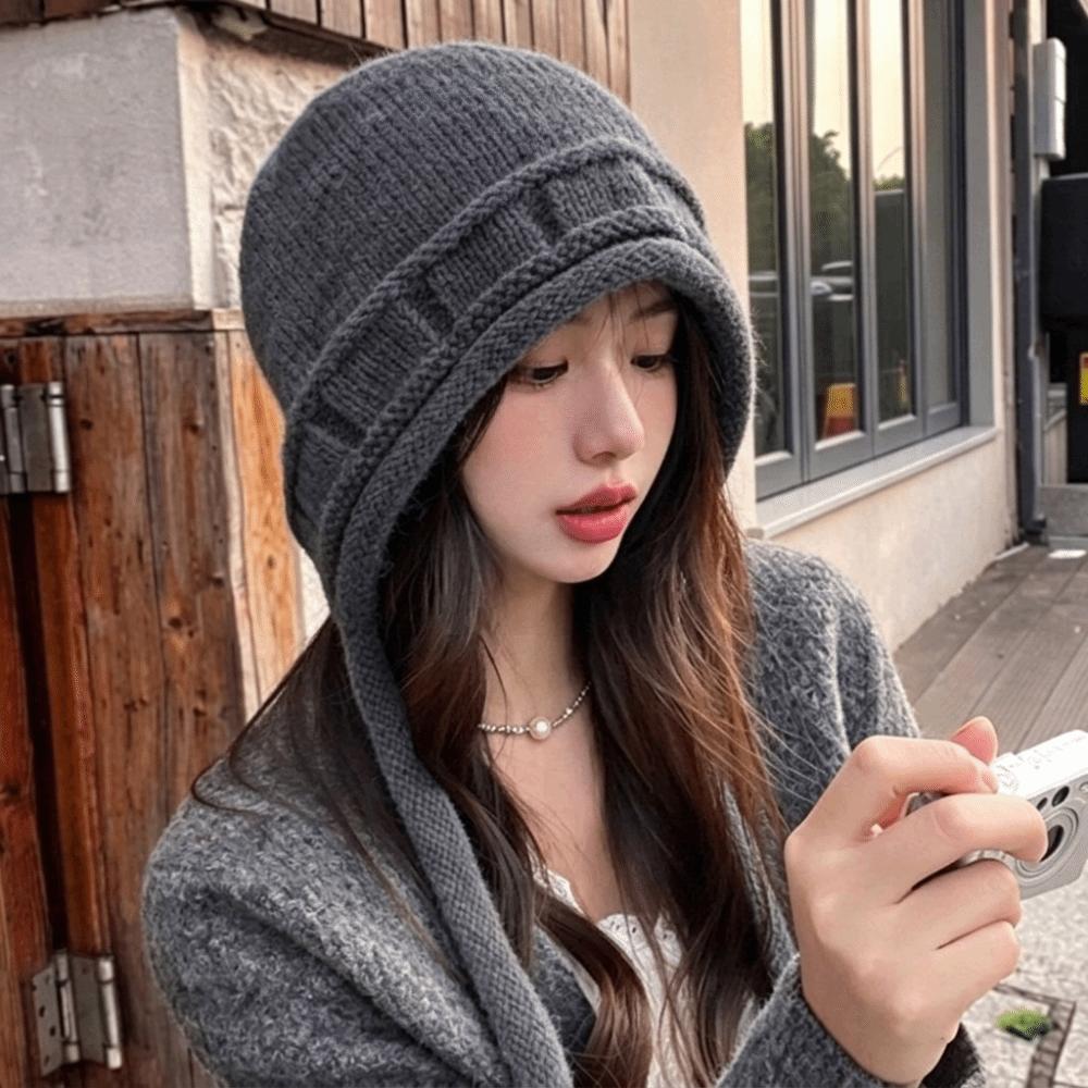 Plush Winter Knitted Hat Solid Color Pullover Hat Simple Warm Beanie Hat Girl