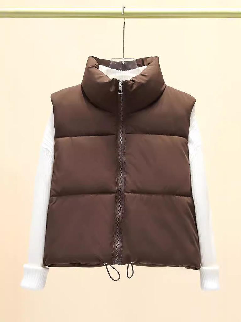 Autumn and winter new fashion trend solid color simple and versatile commuter padded vest warm cotton jacket
