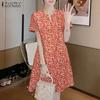 ZANZEA Women V-Neck Summer Casual Short Sleeve Floral Dress