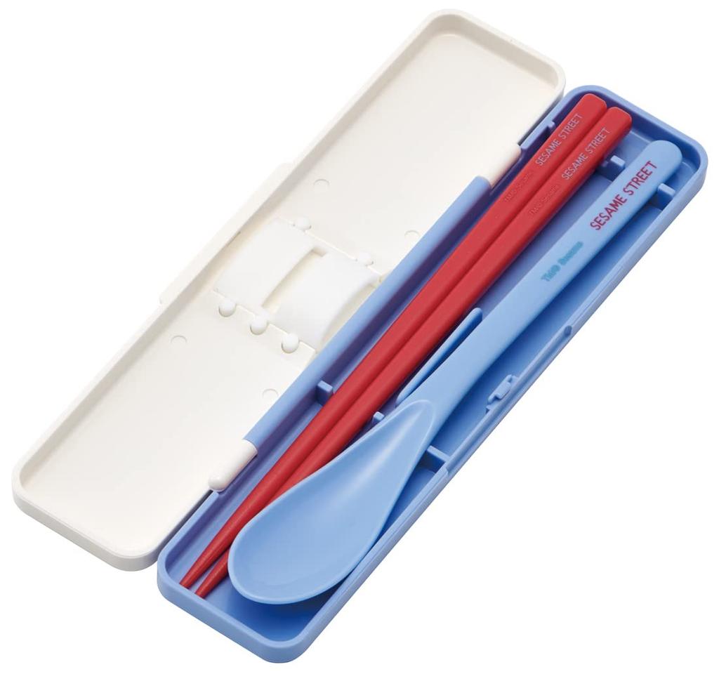 Skater Chopsticks and Spoon Combo Bento Adult Silent Silicone Made in Sesame Street Set, 18cm, Antibacterial, Box, Size, Cushions, Japan, Style,