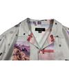 European and American Single Men Summer Rayon Shirt American Casual Loose Thin Cuban Collar Vintage Print Short Sleeves Shirt