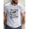 Men's Summer T-shirt, Trip To the TRAIN STATION Graphic Print Short Sleeve Tees Trend Casual Tops for Daily Life, Big & Tall Guys, PLUS SIZE