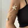 Vintage Metal Starfish Upper Arm Bracelet for Women Imitation Pearls Shell Geometric Open Arm Bracelets Summer Jewelry Gift