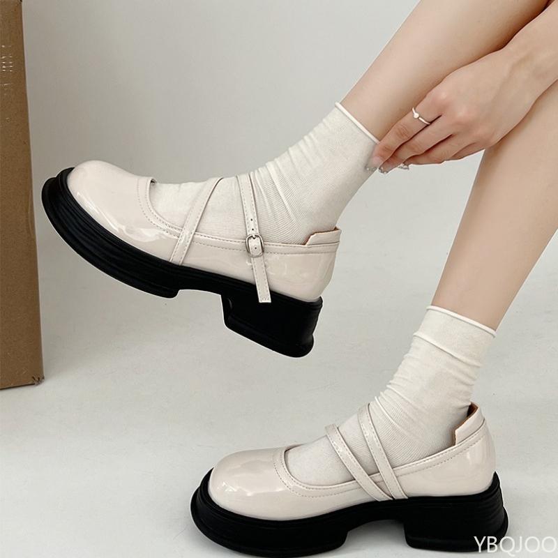 Fashion New round toe thick soled small leather shoes for women in spring summer versatile daily wear simple comfortable single shoes