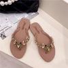 Summer Peach Heart Rhinestone Flip Flops - Women's Casual Beach Flats