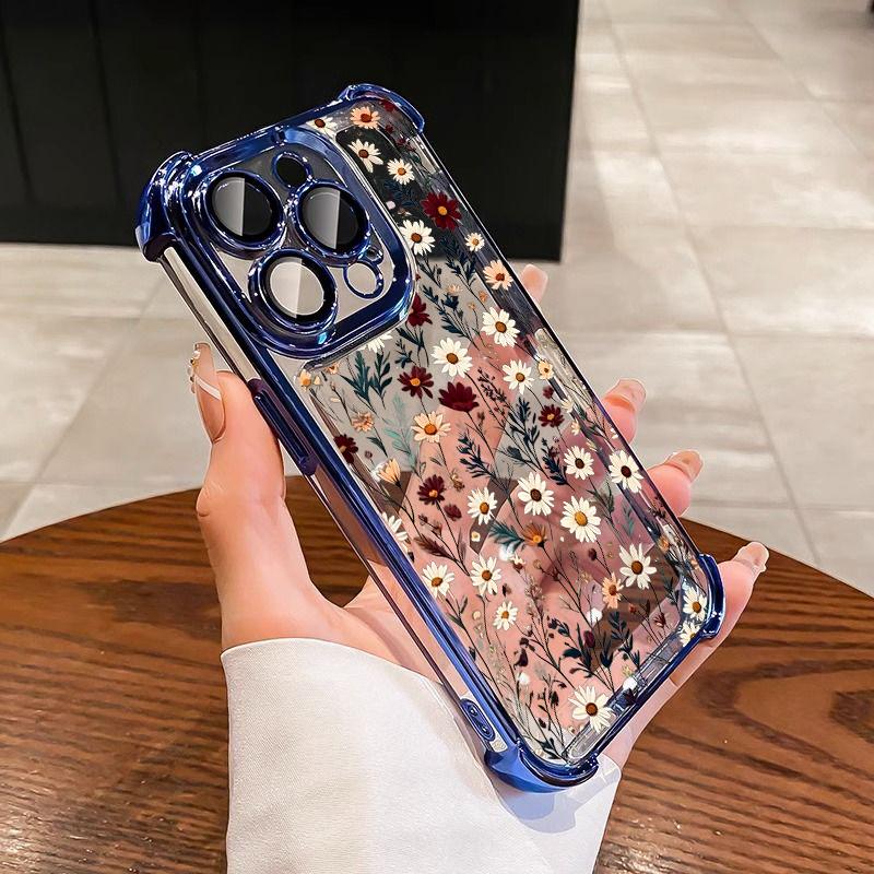 Phone Case For Xiaomi Note 15 14 13 Pro Plus 5G 12 11 11S 4G Redmi 15C 15 14C 12C 10C Plating Cute Clear Daisy Shockproof Cover