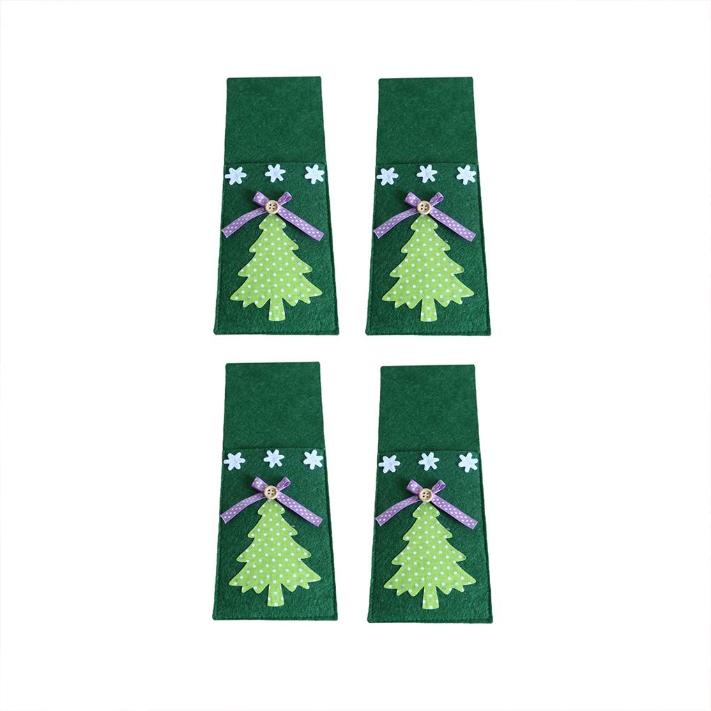 4 Pieces/Set Christmas Tree Dinnerware Holder Bag Cutlery Storage Pouch Decoration Organizer Fork Spoon Festival Party
