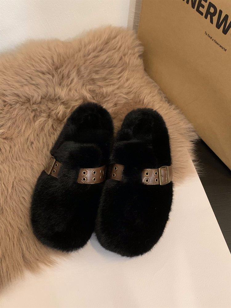 

Интернет-знаменитость толстоподошвенные пушистые тапочки женские для улицы 2025 новый осенне-зимний взрыв маленький ароматный ветер плюшевая сумка голова полутапочки 35