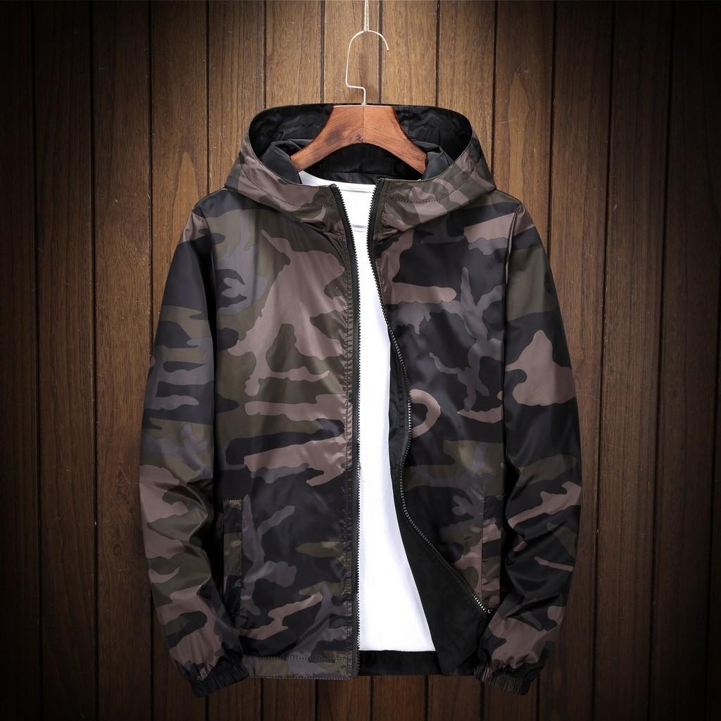 Premium Reversible Men Jacket Coats Male Casual Hooded Camouflage Windbreaker Outwear