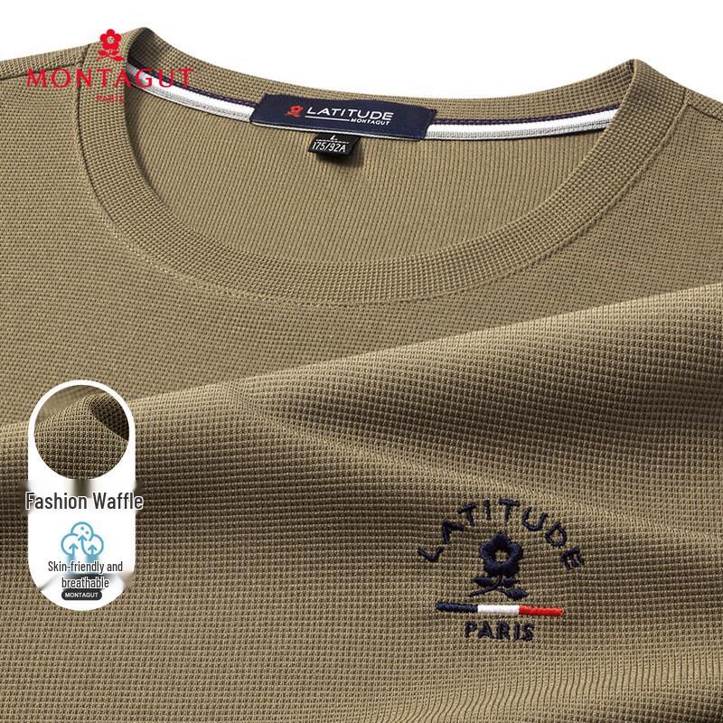MONTAGUT Men's Soft Breathable Waffle Knit Round Neck Short Sleeve T-Shirt