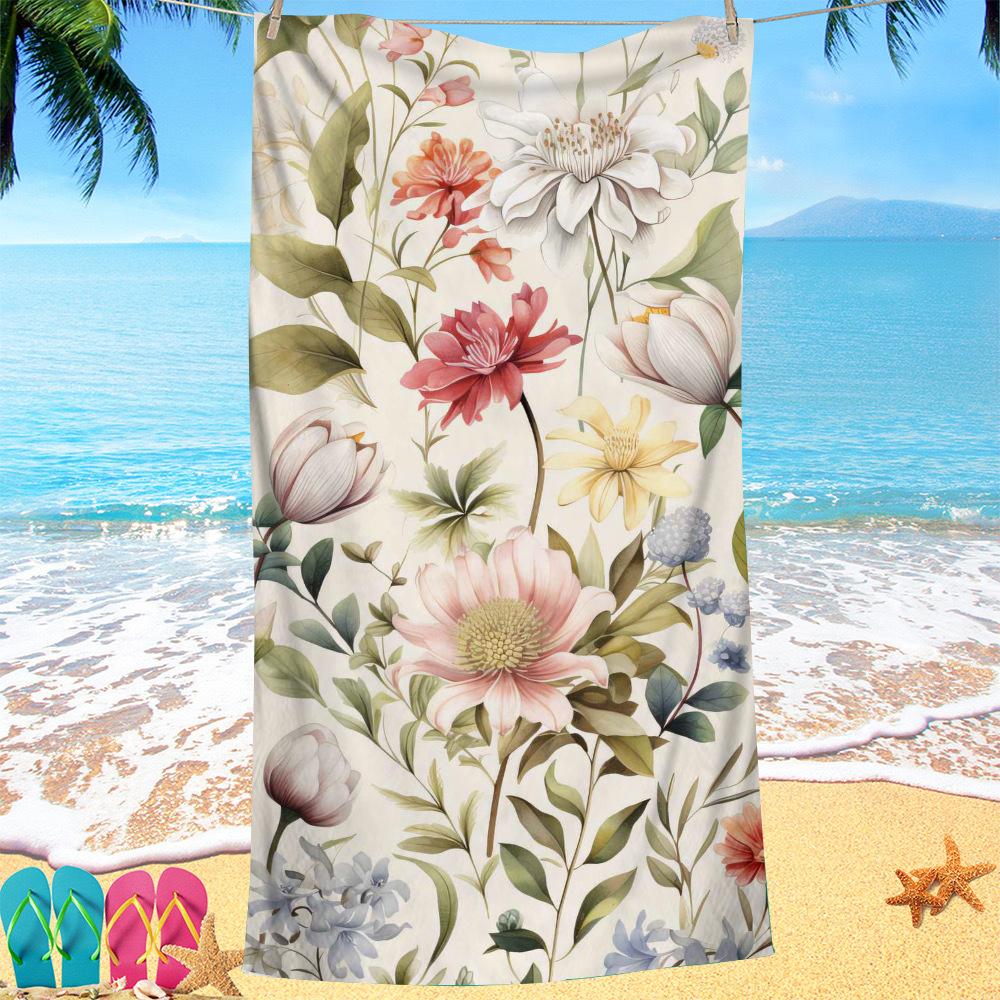 Creative painted flowers digital-printed polyester Superfine fiber double-sided fleece Beach vacation bath towel, beach towel 70x140CM&1pc