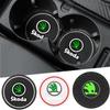 PVC 2pcs Car Cup Mat Anti-Slip Water Coaster Styling for Skoda Logo VRS Yeti Kodiaq Rapid Octavia Fabia Superb 2 3 Karoq Scala ahb422