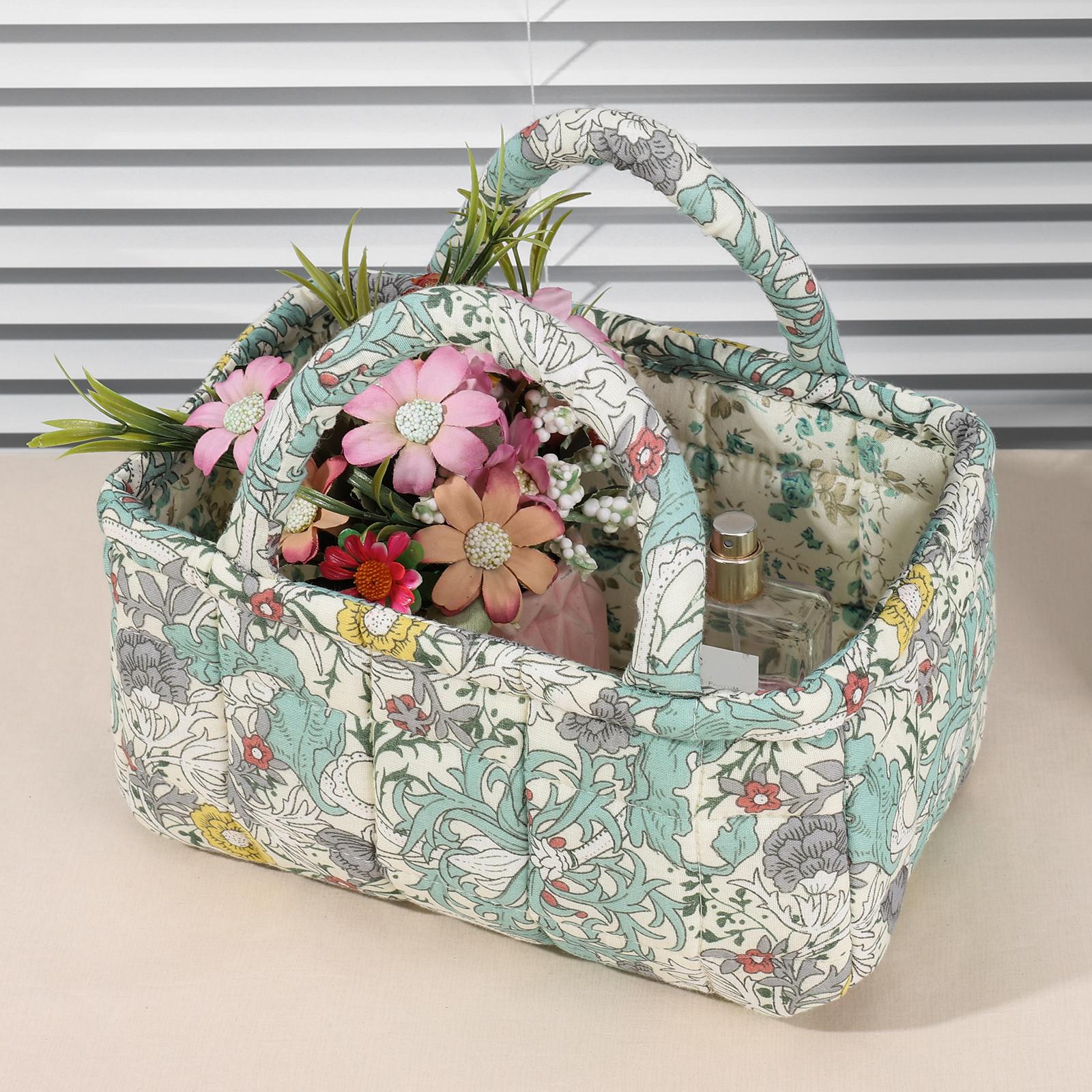 Цветочные стеганые корзины с ручками Складная цветочная корзина для белья Портативная складная корзина для хранения для дома пикника покупок