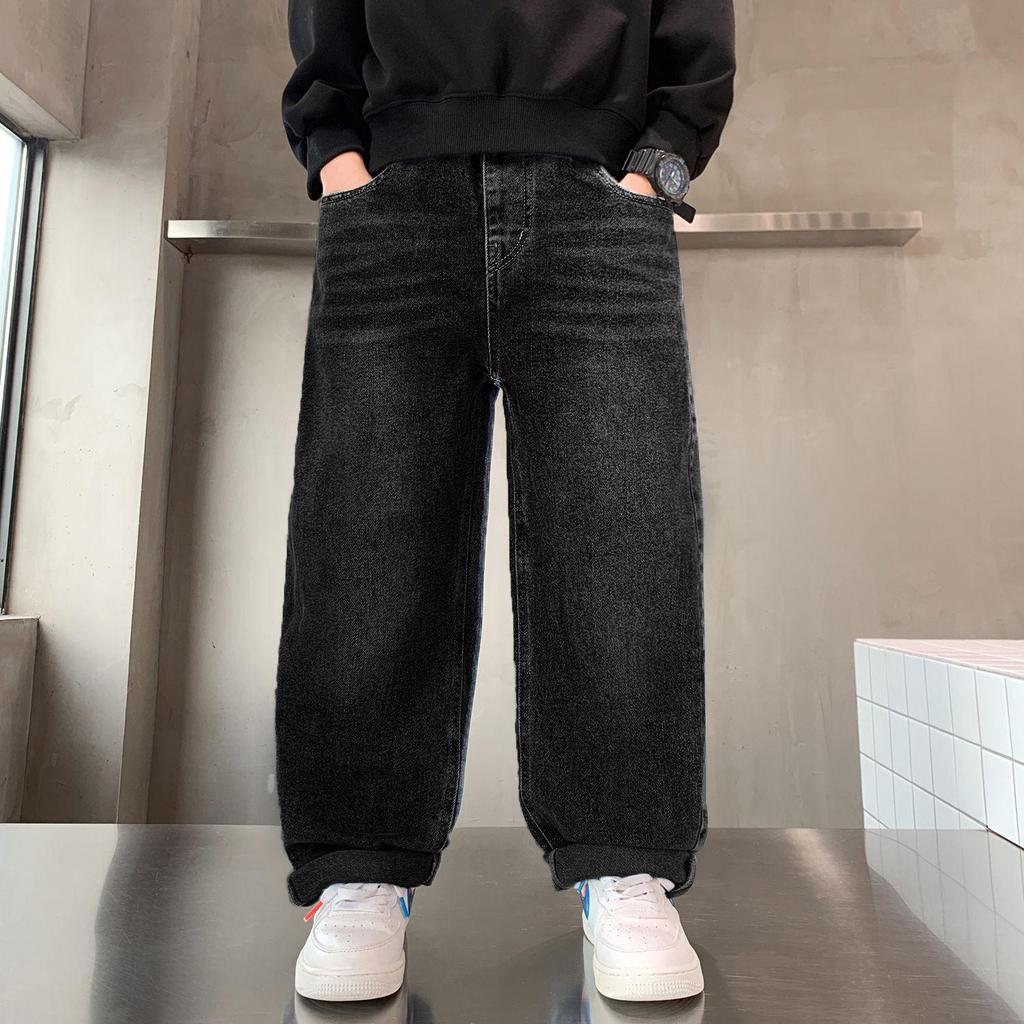 Boys' 2025 Fleece-Lined Loose Jeans - Trendy Autumn/Winter Pants for Big Boys