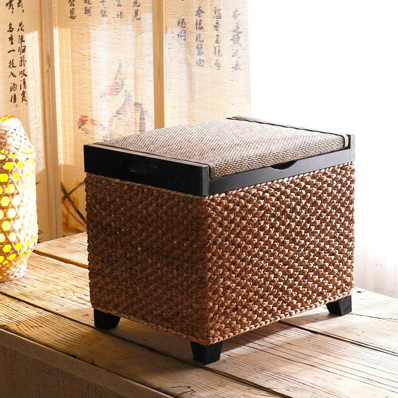Nordic Rattan Storage Stool, Bench with Storage for Entryway, Footrest Ottoman for Living Room Bedroom, Multi-Functional Seating