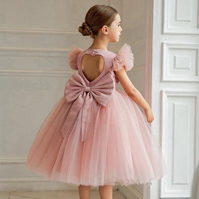 Elegant Puff Sleeve Mesh Princess Dress for Little Girls - Party Host Piano Gown with Puffy Skirt