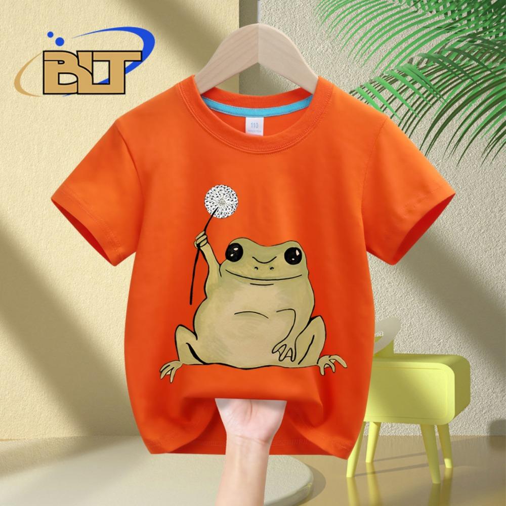 Dandelion Frog printed kids T-shirt summer children's pure cotton short-sleeved casual tops boys and girls gifts