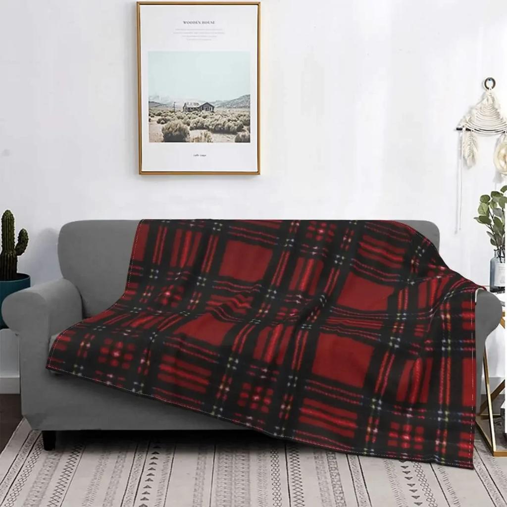 Manta de Tartán Rojo Clan Stewart, Manta de Franela Ultra Suave a Cuadros Ligera Decoración del Hogar Manta de Forro Polar para Hombres Mujeres Niños