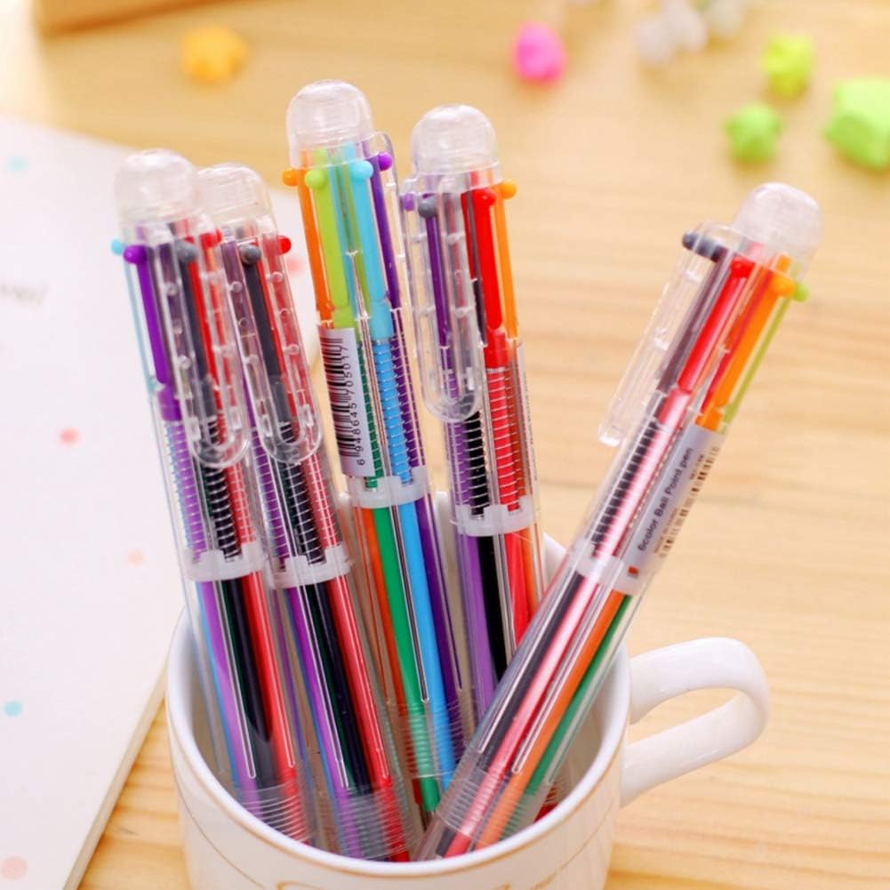 1-10 Pezzi Penne a Sfera Multicolore 0,5 mm 6 in 1, Penne a Sfera Retrattili 6 Colori per Ufficio Forniture Scolastiche Regalo per Studenti