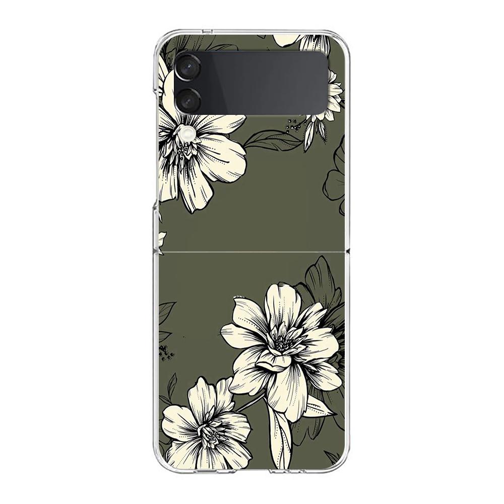 Flower Phone Case For Samsung Galaxy Z Flip 3 4 5 Hard Folding Clear PC Bumper For Samsung Z Flip3 Transparent Back Cover
