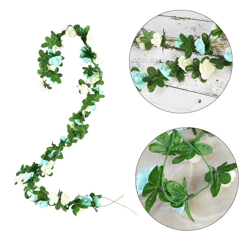 2.4m Artificial Silk Roses Flowers Rattan String Vine with Green Leaves For Wedding Home Garden Decor Hanging Garland