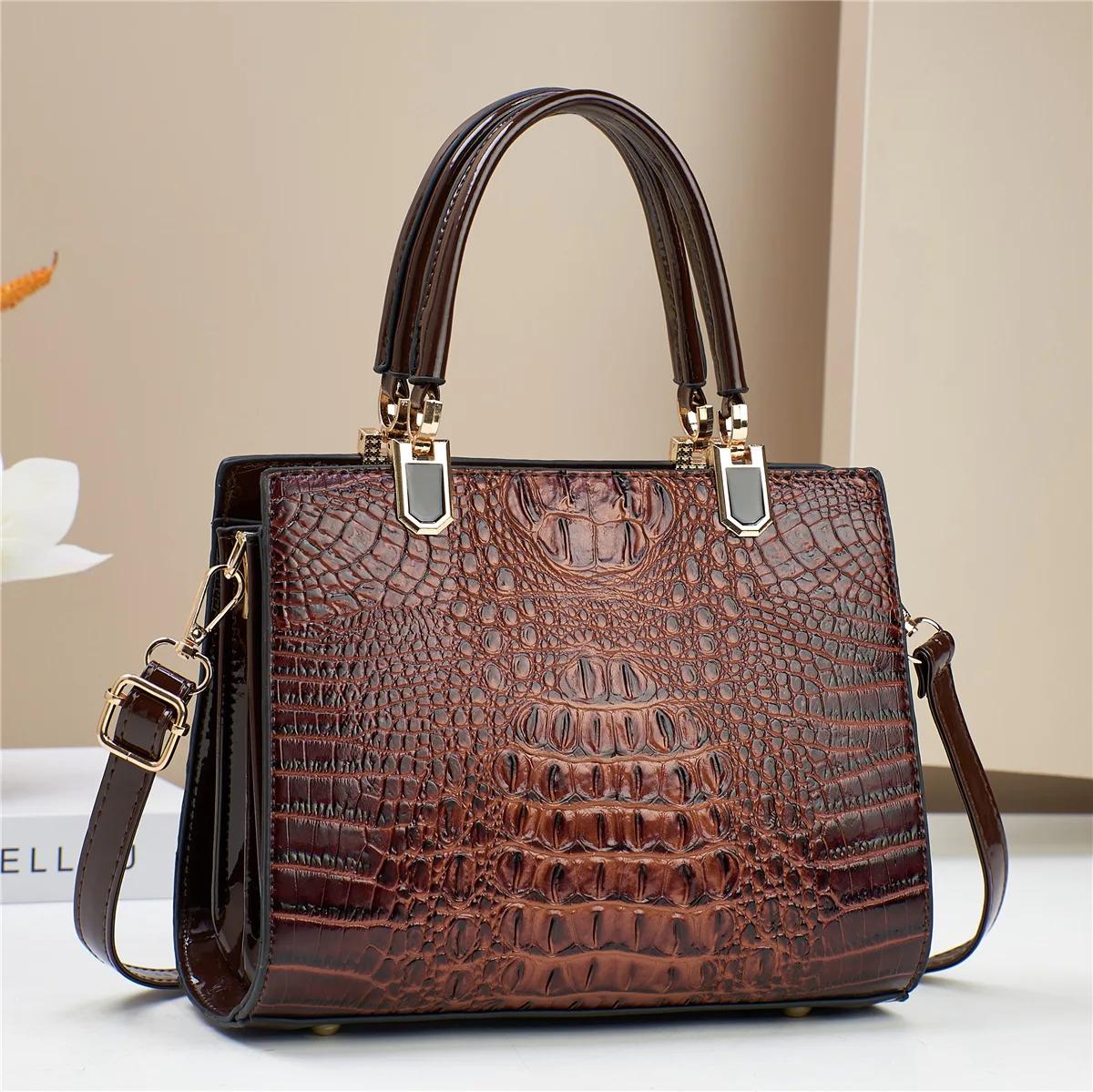 

Классическая ретро женская сумка через плечо большой вместимости с крокодиловым узором, сумка-кроссбоди, дизайнерская сумочка класса люкс, сумка-тоут для работы 24x11x19cm