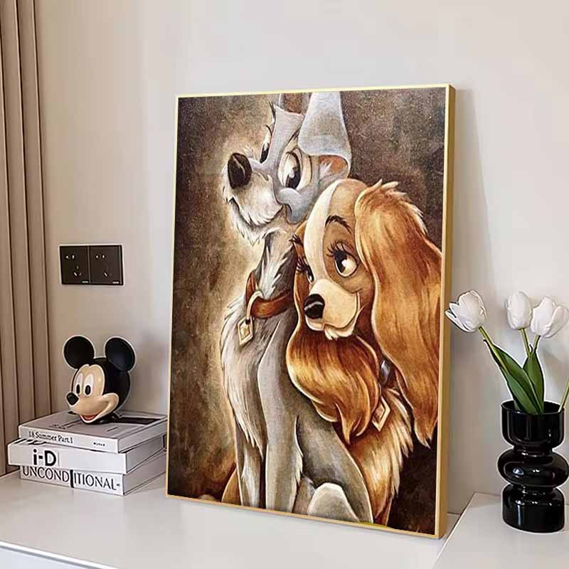 Disney Diamond Painting Lady and The Tramp Healing Illustration In Oil Painting Style 5D Diamond Painting Art Embroidery Cross Stitch Room Decoration