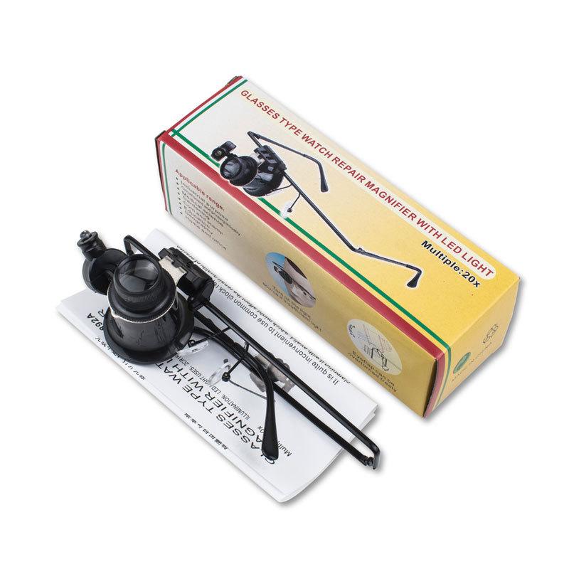 Stirnband 20X Vergrößerer Lupe Kopf Lupe Linse Schmuck Uhrenreparatur Uhrmacherlupe mit 1 LED-Licht