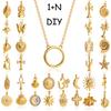 Dainty Sun Moon Star Cross Evil Eyes Multi-Symbol Pendant Necklace 18k Gold Plated Charms Birthstone Dainty DIY Zircon Gifts