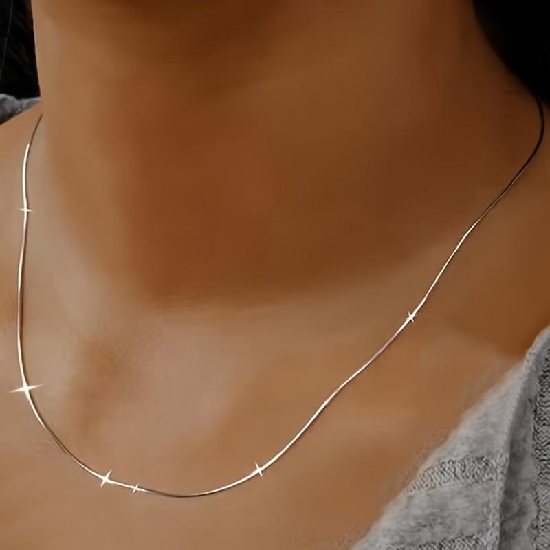 Simple Silvery Snake Bone Chain Necklace Delicate Clavicle Chain for Women Fashion Pendant DIY Necklace Accessories