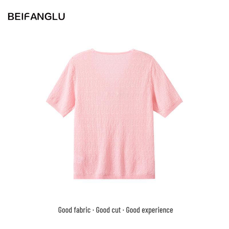 Northern Deer Women's Textured V-neck Knit T-shirt - 70.7% Lyocell, 29.3% Triacetate for Summer, Style 261172
