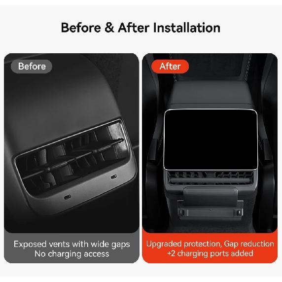 For Tesla Model 3 Y Highland Juniper 2026 Rear Air Vent 27W Quick Charger USB Shunt HUB Intelligent Docking Station Accessories