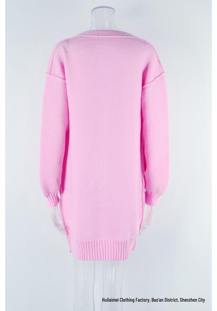 2026 Autumn/Winter European & American Women's Knit Solid Color Pocket Mid-Length Fashion Sweater Coat