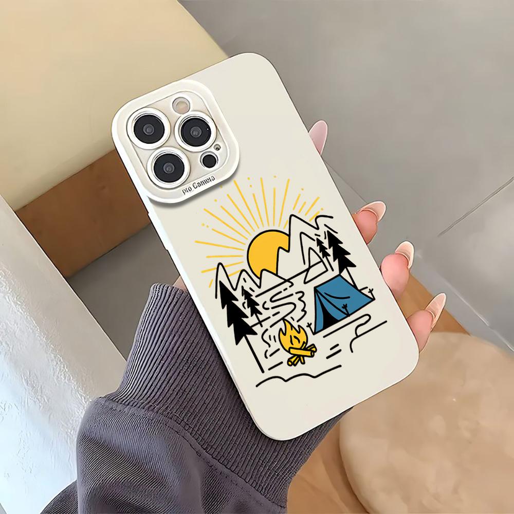 Trendy Camping Phone Case For iPhone 13 12 17 16 15 14 11 Pro Max For iPhone 15 16 14 7 8 Plus XS XR X Antishock Silicone Cover