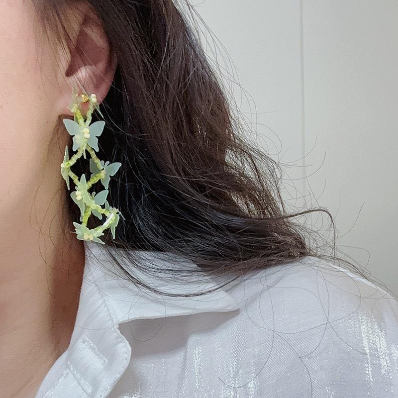 Rice Bead Acrylic Butterfly Tassel Earrings Fashion Long Earrings Light Luxury Premium Versatile Earrings