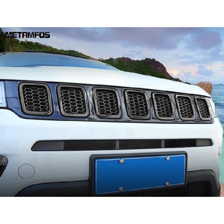 Accessories For Jeep Compass 2017 2018   Front Upper Bumper Grille Racing Grill Cover Trim Decoration Frame Car Styling