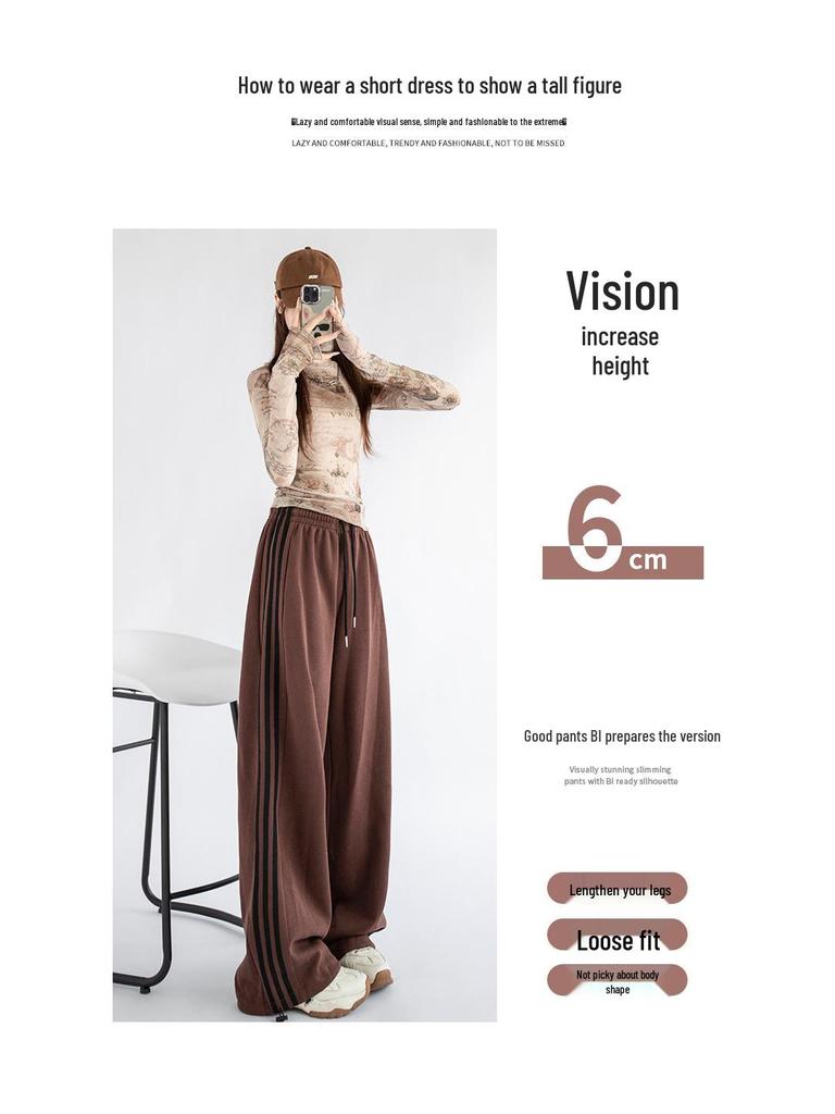 2024 Women's Autumn Loose Straight-Leg Sweatpants with Side Stripe Trend